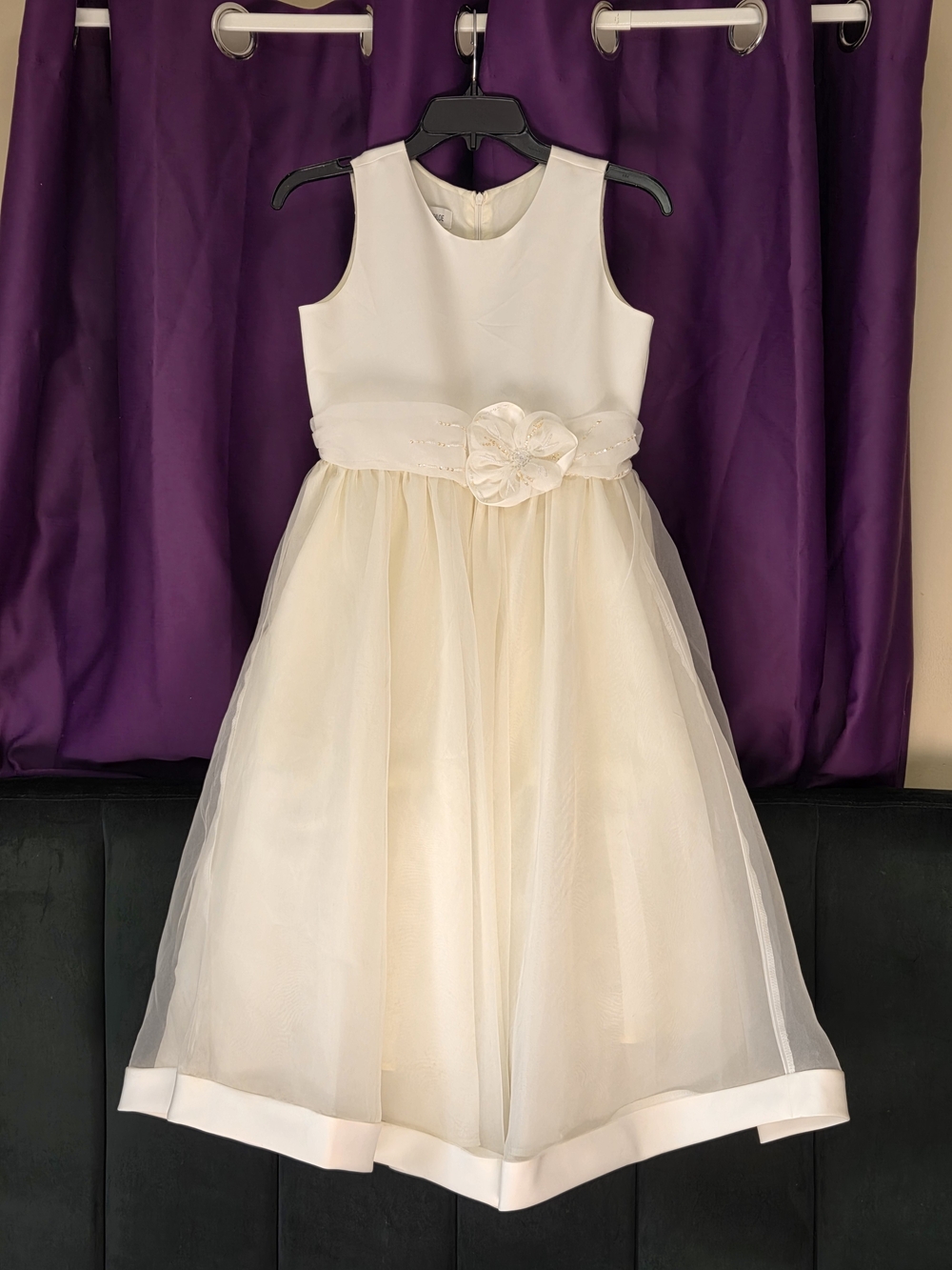Isobella & Chloe Ivory Satin and Tulle Flower Waist Dress